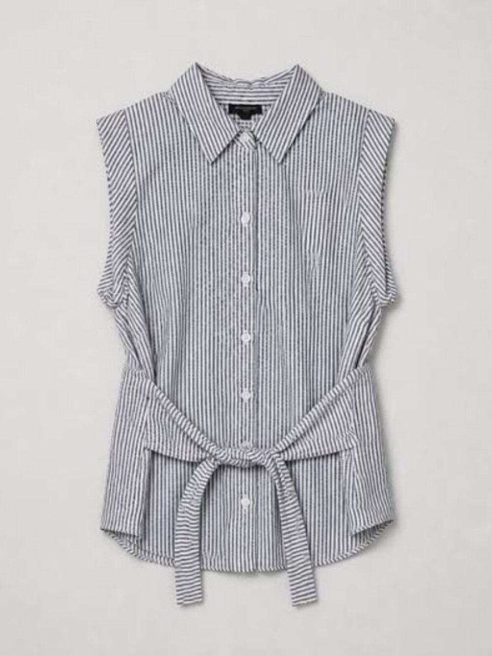 🐚 Ann Taylor Blue & White Striped Tie-Front Sleeveless Blouse